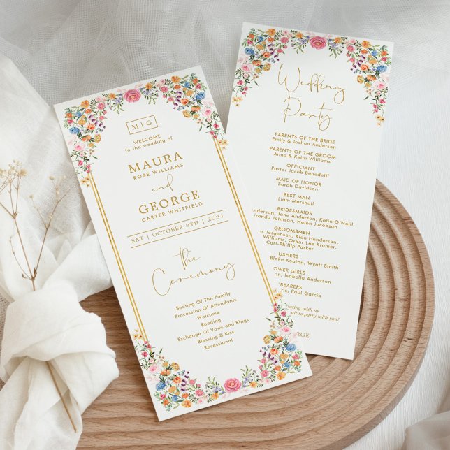 Colorful Garden Flowers Wildflower Wedding Program (Creator Uploaded)