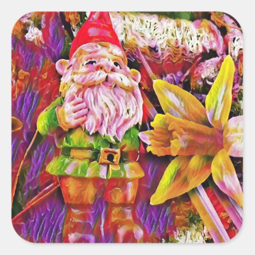 Colorful  Garden Gnome Square Sticker