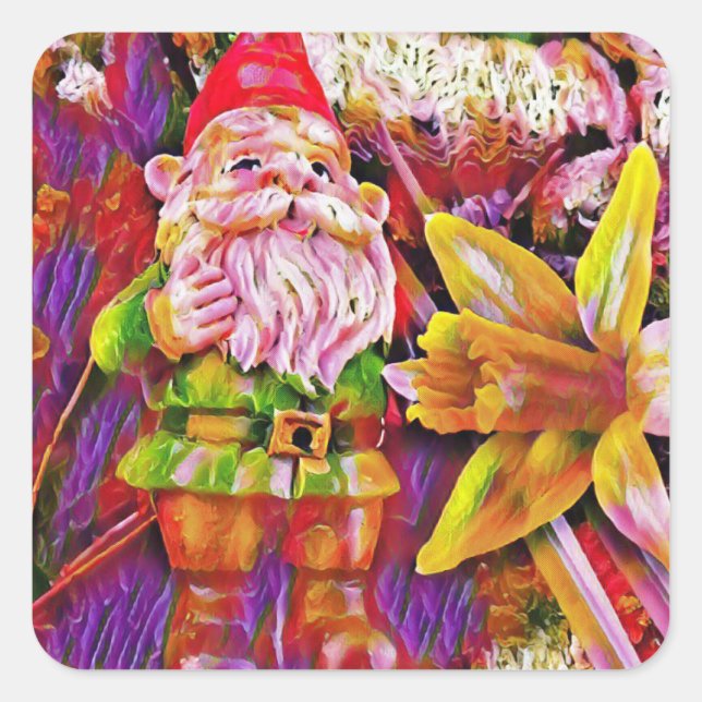 Colorful  Garden Gnome Square Sticker (Front)
