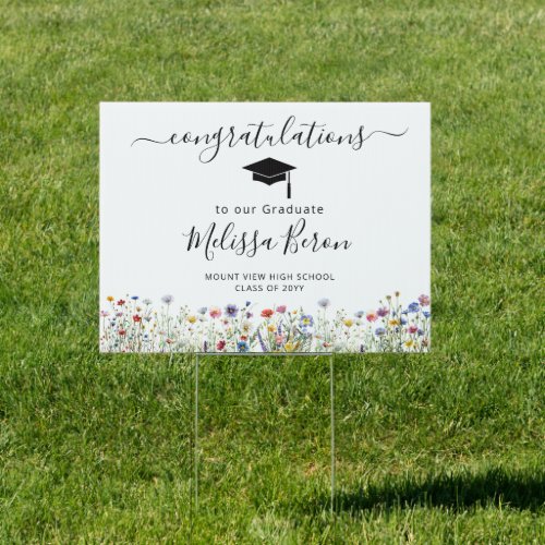 Colorful garden meadow Wildflowers Graduation  Sign