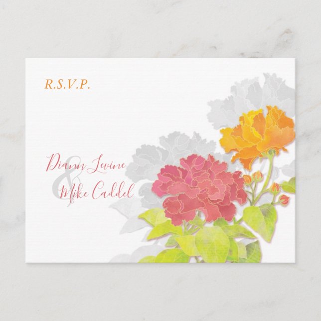 Colorful Garden Peony Wedding RSVP Invitation Postcard (Front)