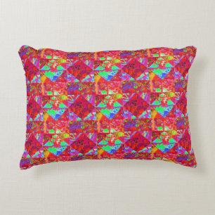 Colorful Garden Quilt Painting with Red Hydrangea Accent Pillow