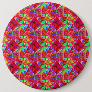 Colorful Garden Quilt Painting with Red Hydrangea Button