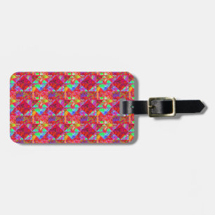 Colorful Garden Quilt Painting with Red Hydrangea Luggage Tag