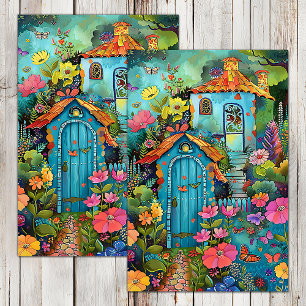COLORFUL GARDEN SHED DECOUPAGE TISSUE PAPER