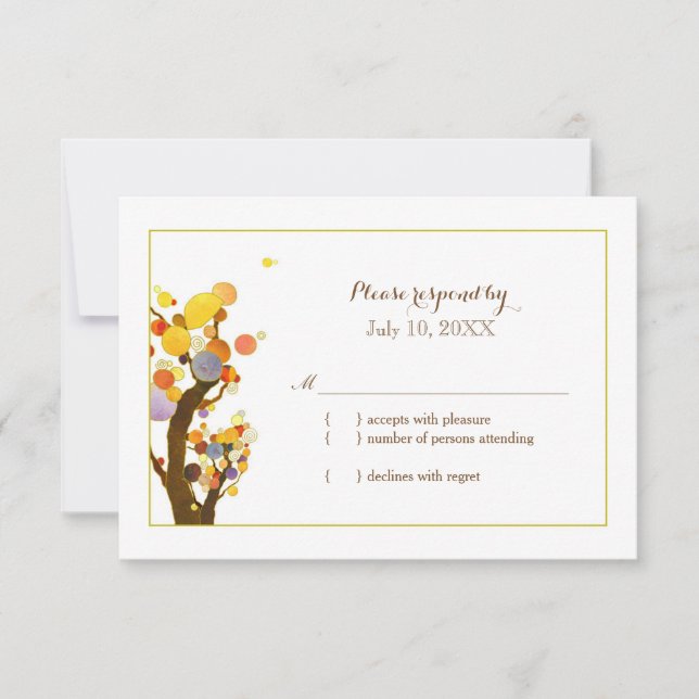Colorful Garden Trees Wedding RSVP Card (Front)