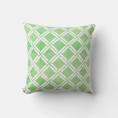 Colorful Garden Trellis Square Pattern Green White Throw Pillow