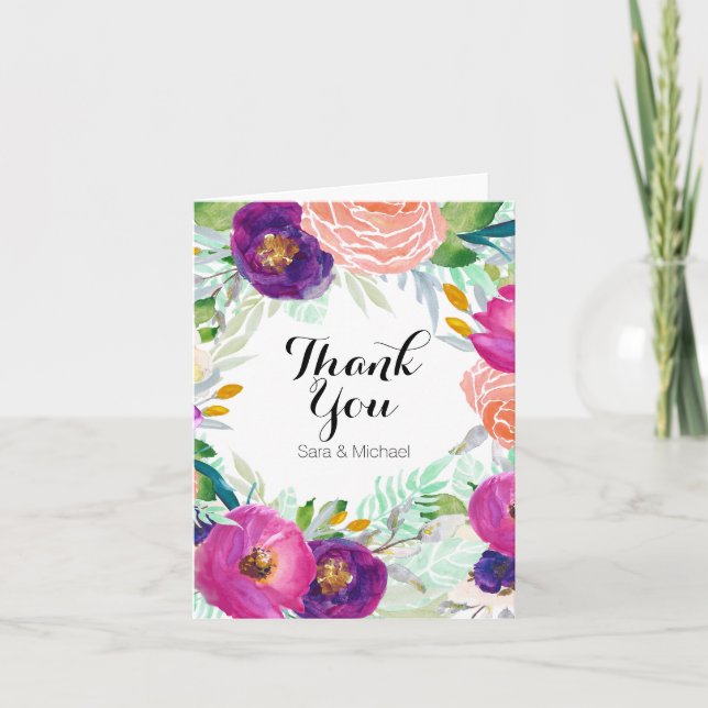 Colorful Garden Watercolor Floral Thank You (Front)