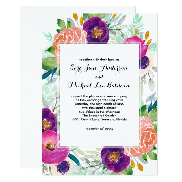 Colorful Garden Watercolor Floral Wedding Invitation