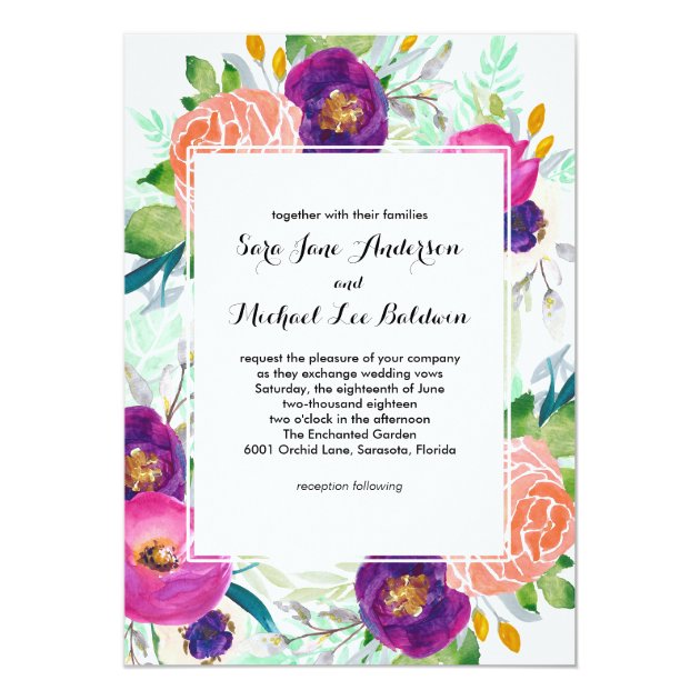 Colorful Garden Watercolor Floral Wedding Invitation