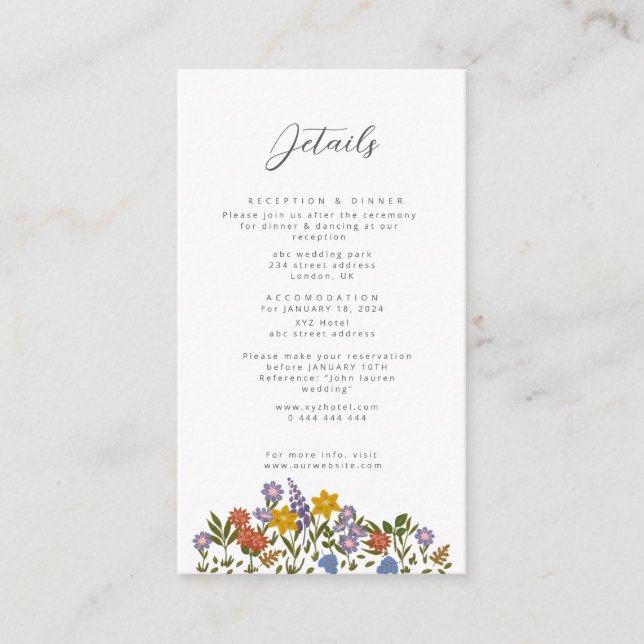 Colorful Garden watercolor Wildflower wedding Enclosure Card (Front)