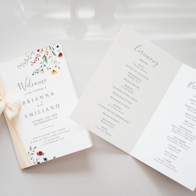 Colorful Garden wildflower Folded Wedding Program (Creator Uploaded)