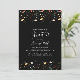 Colorful Garden Wildflower Sweet 16 Birthday Party Invitation