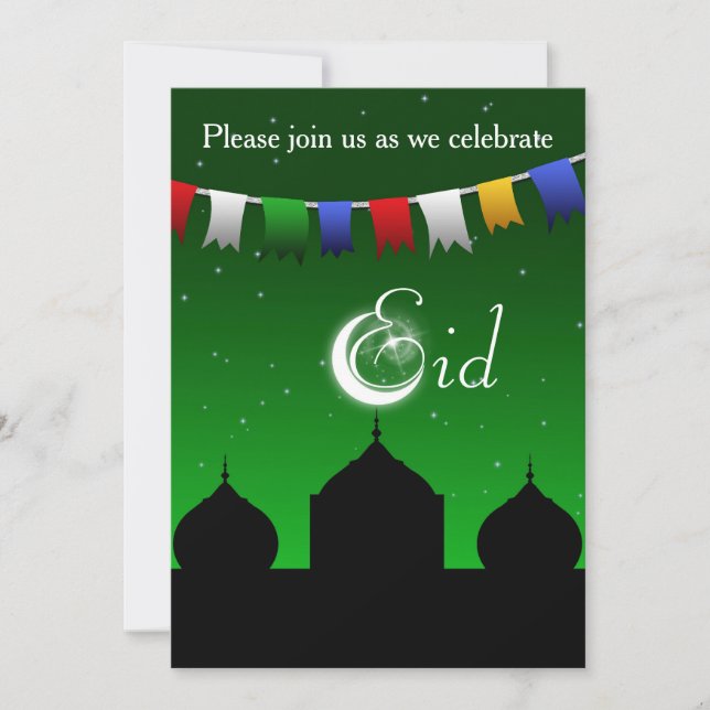 Colorful Garland with Mosque Eid Party Invitation (Front)
