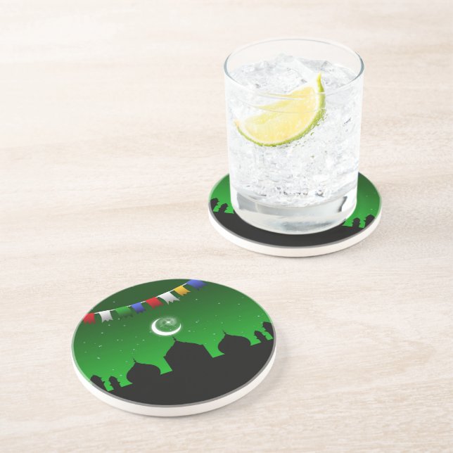 Colorful Garland with Mosque Sandstone Coaster (Side)