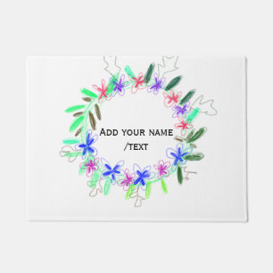 colorful garland wreath Christmas waadd name text  Doormat