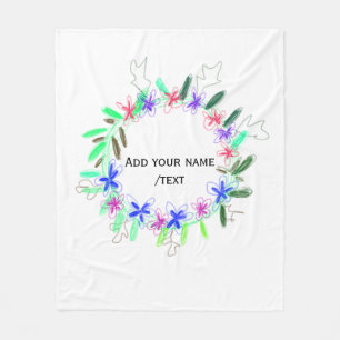 colorful garland wreath Christmas waadd name text Fleece Blanket