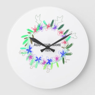 colorful garland wreath Christmas waadd name text Large Clock