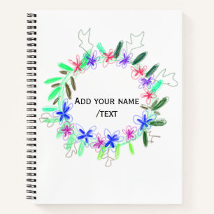 colorful garland wreath Christmas waadd name text Notebook