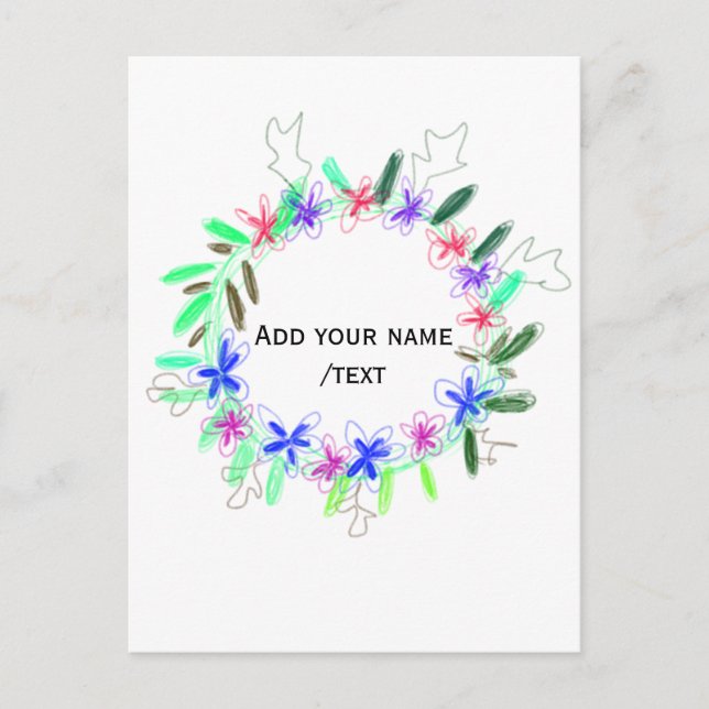 colorful garland wreath Christmas waadd name text  Postcard (Front)