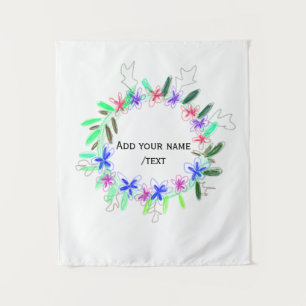 colorful garland wreath Christmas waadd name text Tapestry