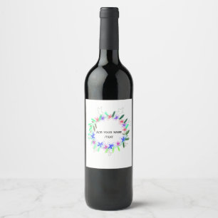 colorful garland wreath Christmas waadd name text Wine Label