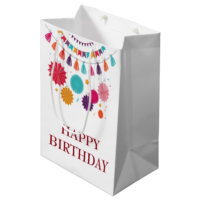 Colorful Garlands Birthday Gift Bag (Front Angled)