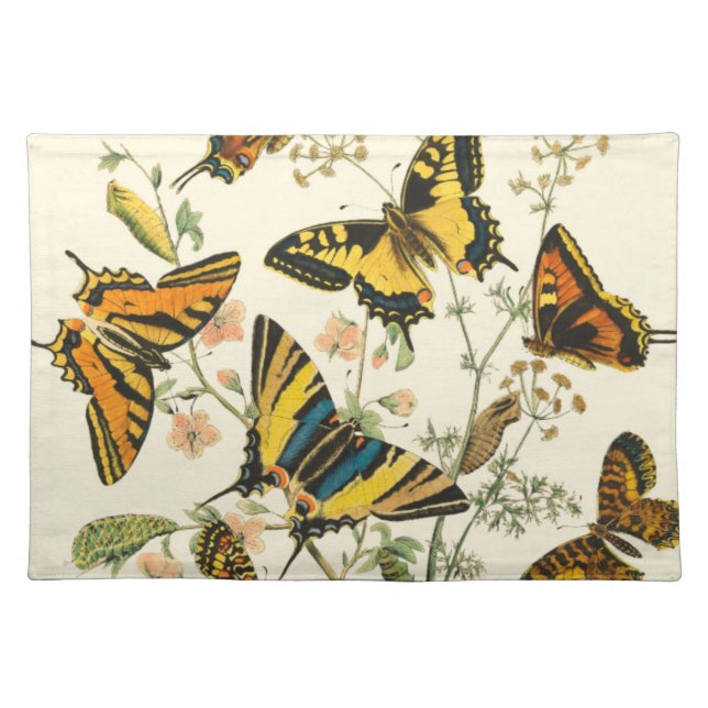 Colorful Gathering of Butterflies and Caterpillars Cloth Placemat (Front)
