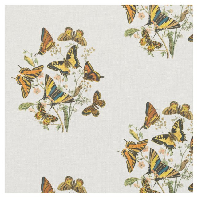 Colorful Gathering of Butterflies and Caterpillars Fabric (Close Up)