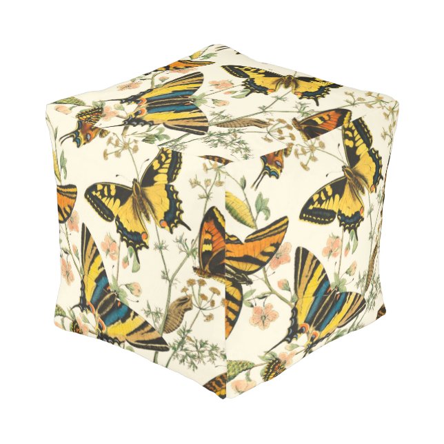 Colorful Gathering of Butterflies and Caterpillars Pouf (Angled Front)