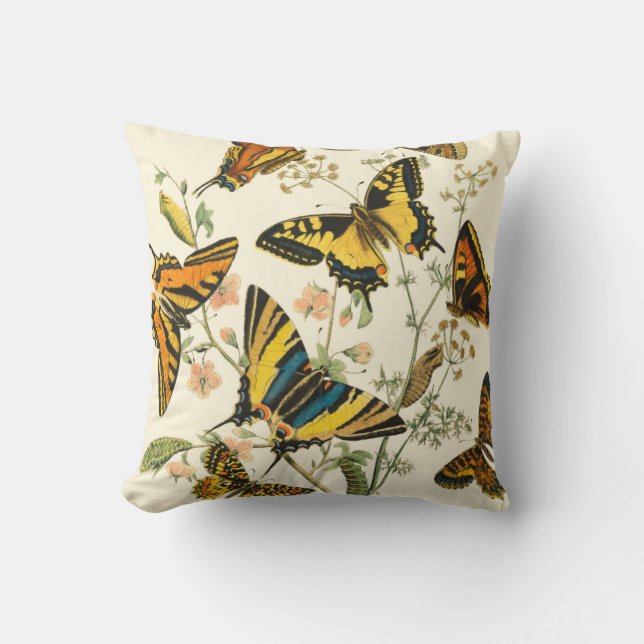 Colorful Gathering of Butterflies and Caterpillars Throw Pillow (Front)