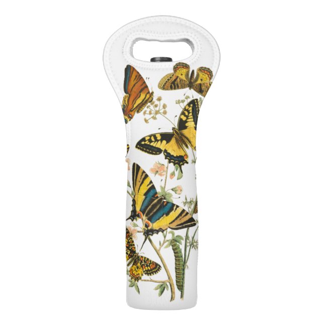 Colorful Gathering of Butterflies and Caterpillars Wine Bag (Back)
