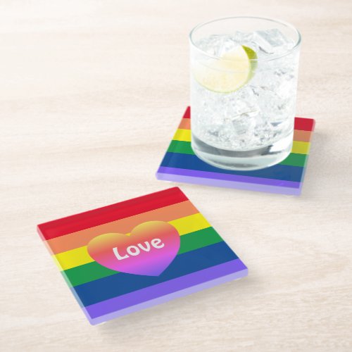 Colorful Gay Pride LGBTQ Rainbow Heart Glass Coaster