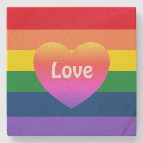 Colorful Gay Pride LGBTQ Rainbow Heart Stone Coaster