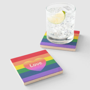 Colorful Gay Pride LGBTQ Rainbow Heart Stone Coaster