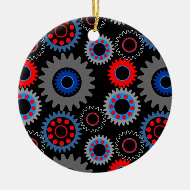 Colorful Gears Ceramic Ornament (Front)