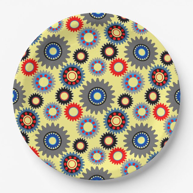Colorful Gears Paper Plates (Front)