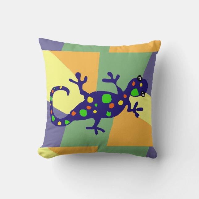 Colorful Gecko Art Throw Pillow (Front)