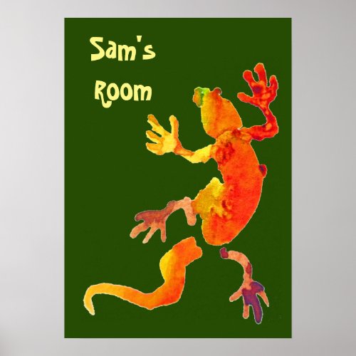 Colorful gecko eco green  illustration kids room poster