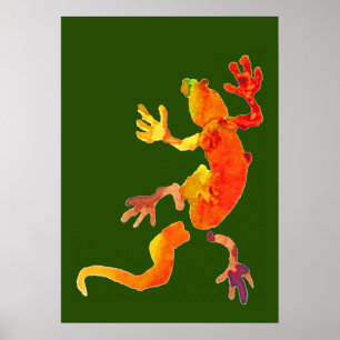 Colorful gecko eco green watercolor illustration poster