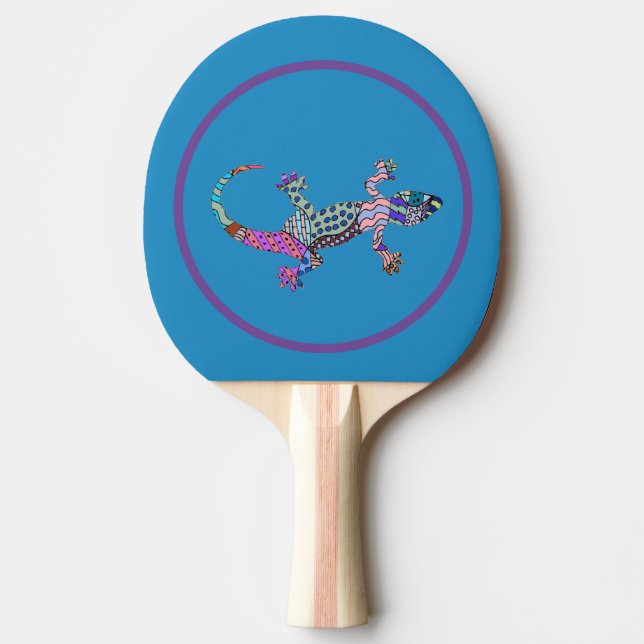 Colorful Gecko Ping Pong Paddle (Front)