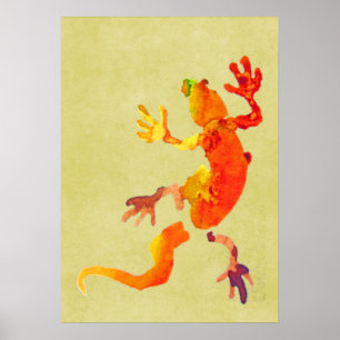 Colorful gecko watercolor illustration poster