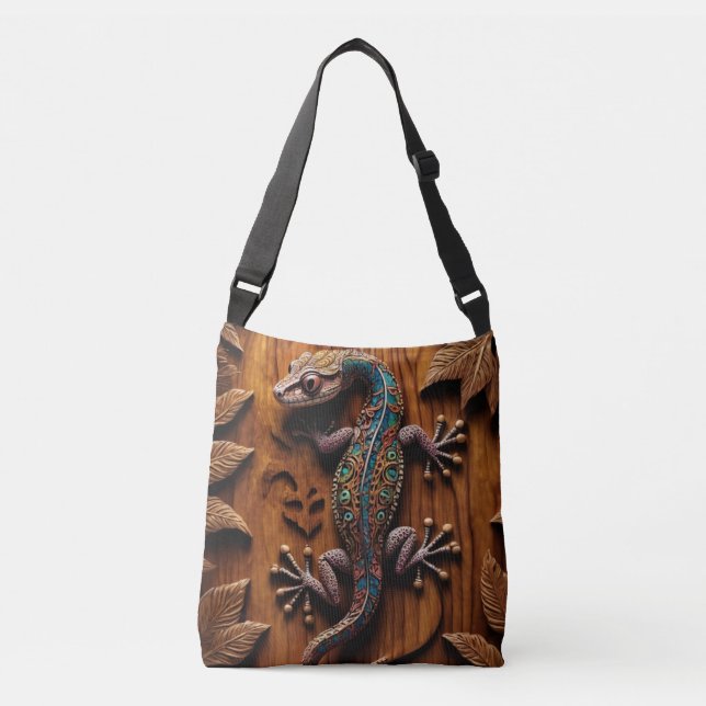 Colorful Gecko Wood-like Crossbody Bag (Front)