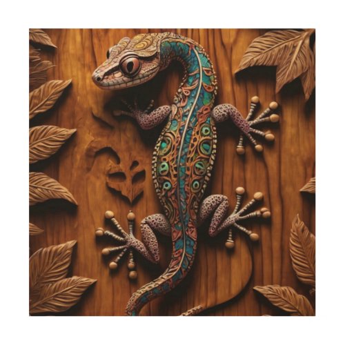 Colorful Gecko Wood_like Wood Wall Art