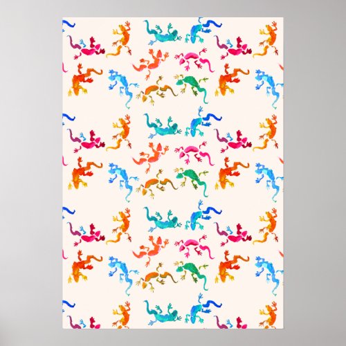 Colorful geckos nature cute illustration poster