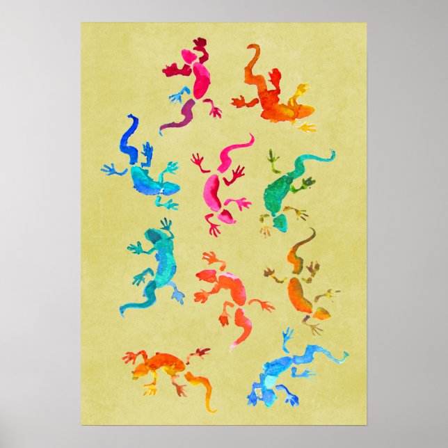 Colorful geckos  watercolor illustration poster (Front)