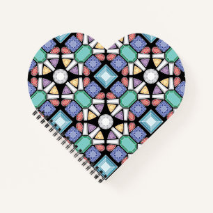 Colorful Gems Pattern Heart Shaped Notebook