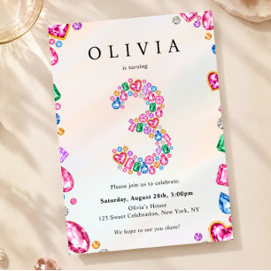 Colorful Gemstone 3rd Birthday Rhinestone Jewel Invitation
