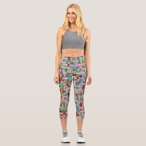 Colorful Gemstone Crystal Cluster Strings Capri Leggings