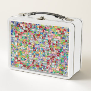 Colorful Gemstone Crystal Cluster Strings Metal Lunch Box